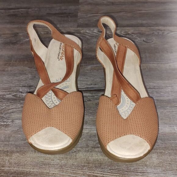 Skechers memory foam brown strap wedge sandals Sz 9.5 NWOT - Picture 2 of 7